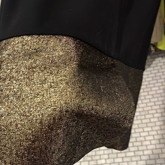 DVF black shift dress with gold foiling detail trim at bottom size 2 EUC - Picture 3 of 4